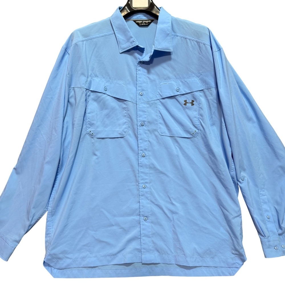 Under Armour Mens 2XL Light Blue Long Sleeve Button Down Tide Fishing Shirt